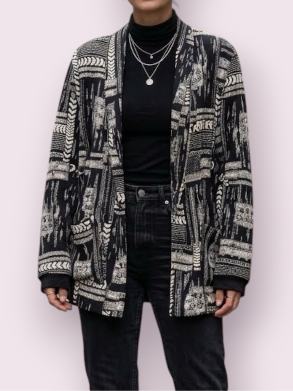 Vintage 80’s Kensington Square Oversized Blazer Jacket Black White Large